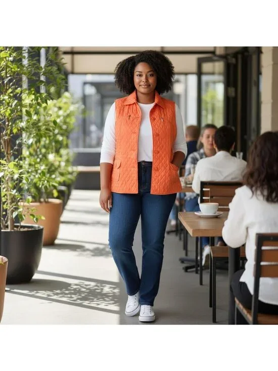 Womens I.C.Y. Quilted Vest XL Creamsicle Orange With Pockets Lightweight Layer - Picture 2 of 15